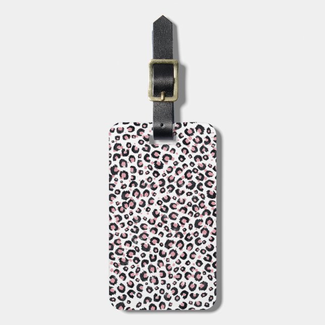 Etiqueta Para Maletas Elegante patrón Rosa Oro Leopardo Negro (Frente Vertical)