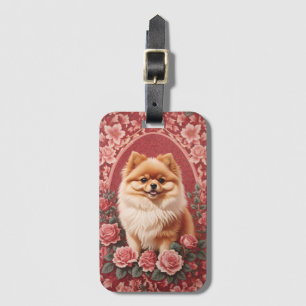Etiqueta Para Maletas Elegante perro pomerano William Morris inspirado