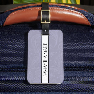 Etiqueta Para Maletas Elegante Personalizado Azul Periwinkle Encaje Blan