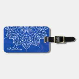Etiqueta Para Maletas Elegante Personalizado azul y blanco Mandala Etiqu