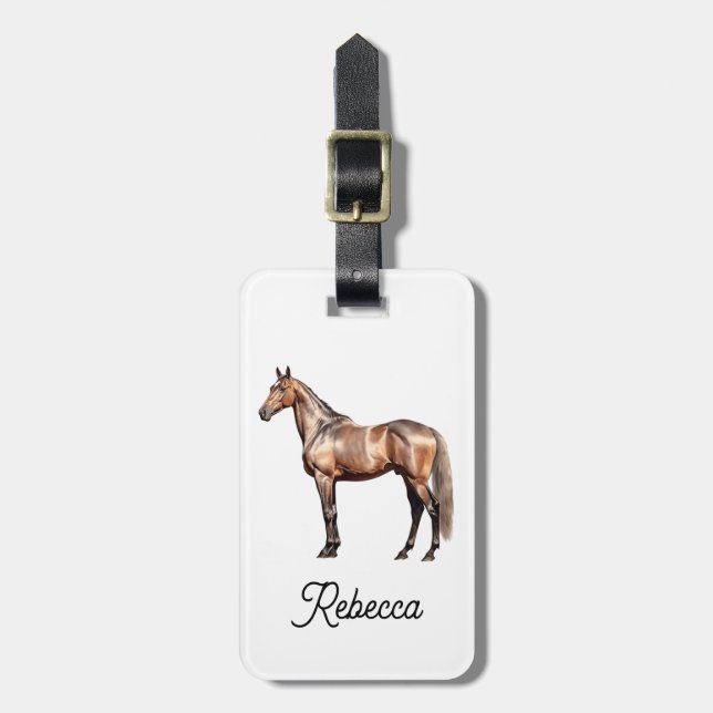 Etiqueta Para Maletas Elegante Personalizado ecuestre de caballos marron (Frente Vertical)