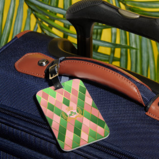 Etiqueta Para Maletas Elegante personalizado monogramado rosa y verde