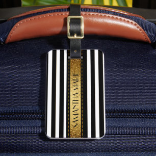 Etiqueta Para Maletas Elegante personalizado negro blanco rayado oro