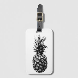 Etiqueta Para Maletas Elegante piña tropical en blanco y negro
