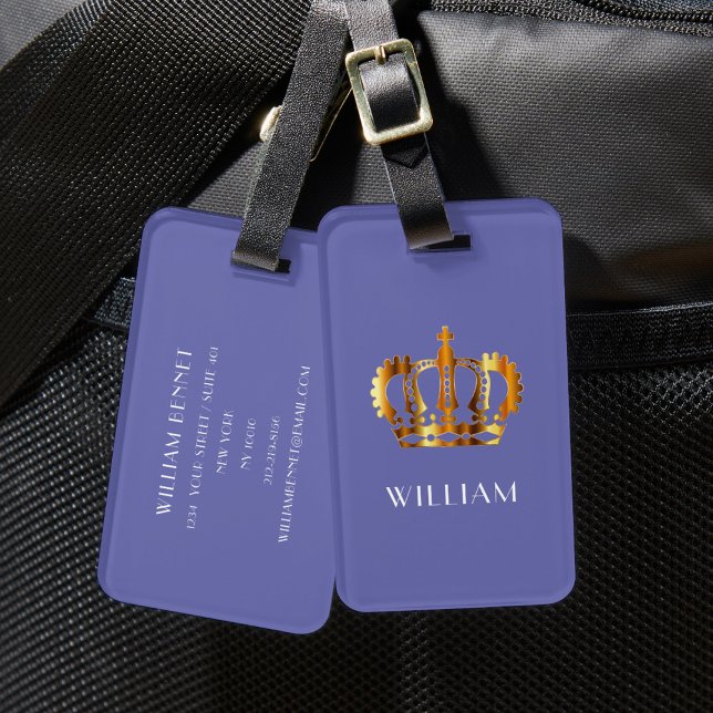 Etiqueta Para Maletas Elegante Purple Faux Gold Crown (Elegant Purple Faux Gold Crown Luggage Tag)