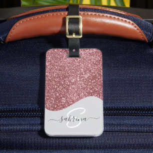 Etiqueta Para Maletas Elegante Purpurina de goteo rosado de moda Nombre