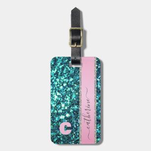Etiqueta Para Maletas Elegante Purpurina de la franja Verde azulada de m