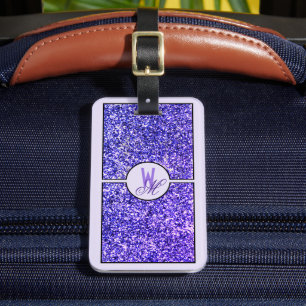 Etiqueta Para Maletas Elegante Purpurina púrpura monogramado