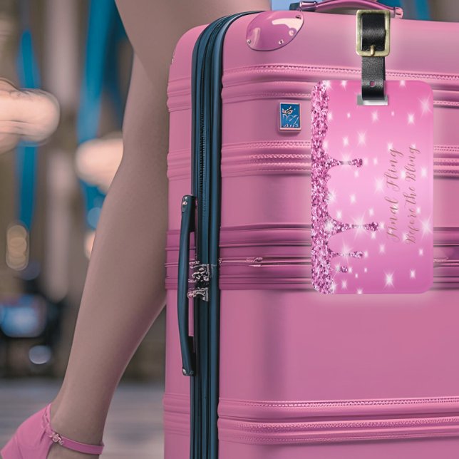 Etiqueta Para Maletas Elegante Purpurina rosado caliente goteo Bachelore (Hot pink glitter drip luggage tag for her Vegas bachelorette and final fling with the bride squad.)