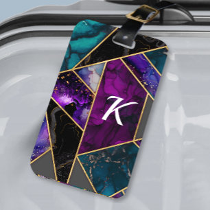 Etiqueta Para Maletas Elegante purpurina turquesa violeta