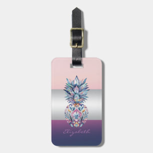 Etiqueta Para Maletas Elegante Raya Femenina, Piña Colorida