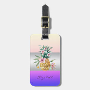 Etiqueta Para Maletas Elegante Raya Femenina, Piña Floral