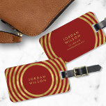 Etiqueta Para Maletas Elegante Red & Faux Gold Circles Líneas Geométrica<br><div class="desc">Viaja con estilo con esta elegante etiqueta de equipaje que presenta un moderno patrón de líneas geométricas de color oro falso con un fondo rojo. Personalice esta etiqueta con su información y para obtener más opciones, como cambiar el tipo de letra y su tamaño, haga clic en el botón "Personalizar"....</div>