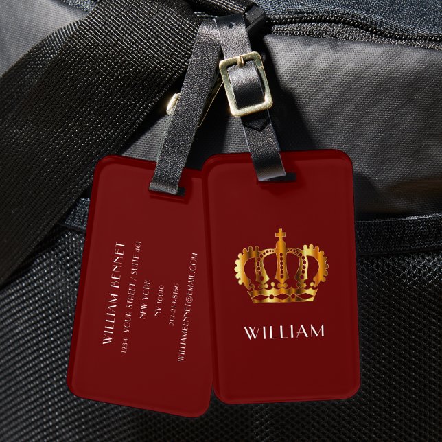 Etiqueta Para Maletas Elegante Red Faux Gold Crown (Elegant Red Faux Gold Crown Luggage Tag)