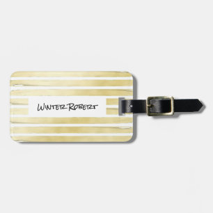 Etiqueta Para Maletas Elegante Relieve metalizado dorado blanco rayado