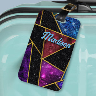 Etiqueta Para Maletas Elegante rojo violeta giratorio geométrico
