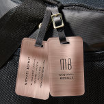 Etiqueta Para Maletas Elegante Rosa de oro cepillado Metalizado monogram<br><div class="desc">Elegante Rosa Faux de oro cepillado Metalizado Monogramed Etiqueta de equipaje</div>