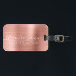 Etiqueta Para Maletas Elegante Rosa dorado cepillado nombre de monograma<br><div class="desc">Oro Rosa elegante y moderno - Rubor Pincel rosado Relieve metalizado Metalizado Monograma Cursivo Nombre de la firma y cargo de trabajo o Posición Profesional Luequipaje de lujo o Etiqueta de bolsa. Esta etiqueta de bolso es perfecta para volver a la escuela, trabajo, salón de belleza y pelo o para...</div>