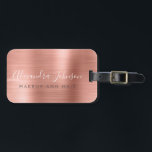 Etiqueta Para Maletas Elegante Rosa dorado cepillado nombre de monograma<br><div class="desc">Oro Rosa elegante y moderno - Rubor Pincel rosado Relieve metalizado Metalizado Monograma Cursivo Nombre de la firma y cargo de trabajo o Posición Profesional Luequipaje de lujo o Etiqueta de bolsa. Esta etiqueta de bolso es perfecta para volver a la escuela, trabajo, salón de belleza y pelo o para...</div>