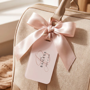 Etiqueta Para Maletas Elegante Rosa Monograma Recién Casados Viaje