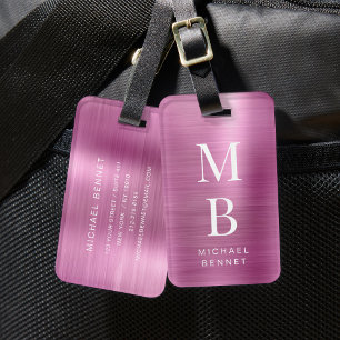 Etiqueta Para Maletas Elegante Rosa Monogramada