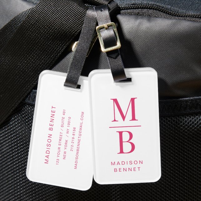 Etiqueta Para Maletas Elegante rosa monogramado (Elegant Monogramed Pink Luggage Tag)