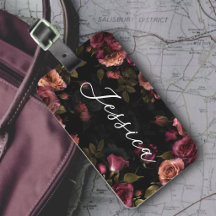 Elegante Rosa Oscuro Borgoña Floral Botánico