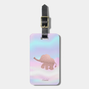 Etiqueta Para Maletas Elegante Rosa Purpurina de oro Elefante Holográfic