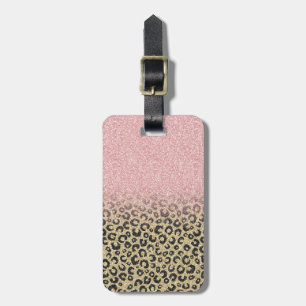 Etiqueta Para Maletas Elegante Rosa Purpurina dorado Leopardo negro
