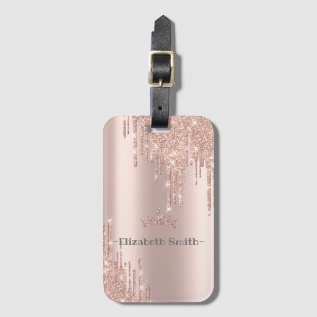 Etiqueta Para Maletas Elegante rosa  purpurina, real (Anverso vertical)