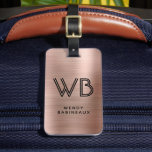 Etiqueta Para Maletas Elegante rosa rosa dorado Metalizado dos monogramo<br><div class="desc">Elegante Moda Elegante Dos Monogramas Nombre Inicial Rosa Personalizado Metalizado Oro Etiqueta de la bolsa de equipaje personalizada. Este diseño presenta tipografía de nombre completo con 2 monograma inicial (en estilo de tipo de letra de doble línea), información de dirección sobre el fondo falso Rosa Gold Brushed metalizado (aspecto de...</div>