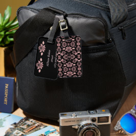 Etiqueta Para Maletas Elegante rosa sobre encaje negro de estilo vintage