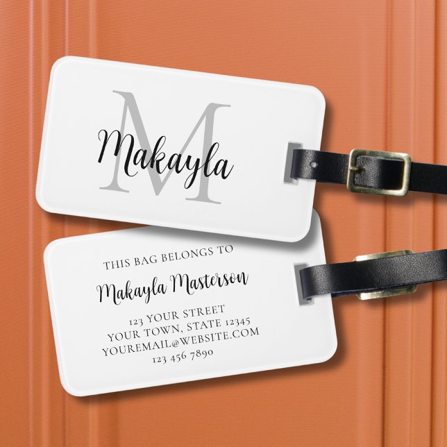 Etiqueta Para Maletas Elegante Script Monograma Nombre (Subido por el creador)
