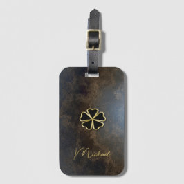 Etiqueta Para Maletas Elegante Shamrock de oro, pinta de cuero de trébol