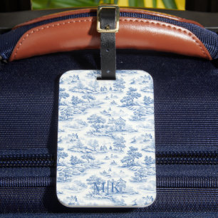 Etiqueta Para Maletas Elegante tela azul de Jouy Vintage francés