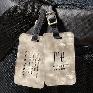 Etiqueta Para Maletas Elegante textura de la Perla Beige de Marfil Monog