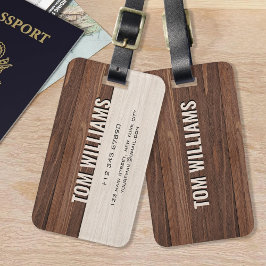 Etiqueta Para Maletas Elegante textura de madera marrón Monograma de est