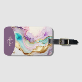 Etiqueta Para Maletas Elegante Tinta Líquida de Mármol de Monograma