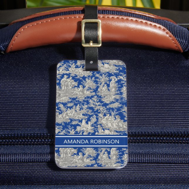 Etiqueta Para Maletas Elegante toile azul oscuro de jouy (Anverso In situ 2)