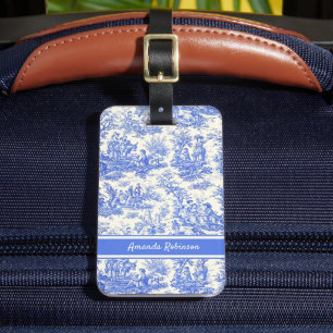 Etiqueta Para Maletas Elegante toile azul vintage de jouy