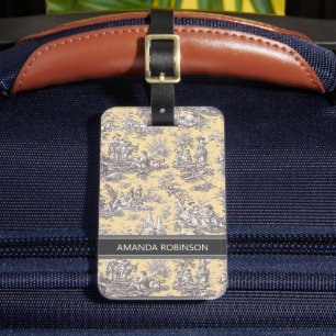 Etiqueta Para Maletas Elegante toile gris amarillo vintage de jouy