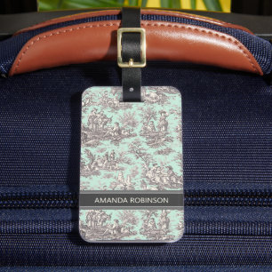 Etiqueta Para Maletas Elegante toile gris de menta vintage de jouy