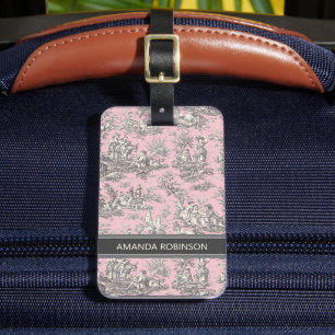 Etiqueta Para Maletas Elegante toile gris rosado de jouy