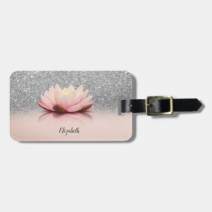 Etiqueta Para Maletas Elegante trendy femenino, brillo de loto plateado 