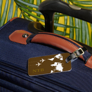 Etiqueta Para Maletas Elegante viajero de avión Monogramado Brown