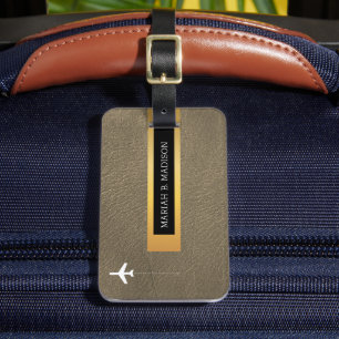 Etiqueta Para Maletas Elegante viajero Metalizado y monogramado de cuero