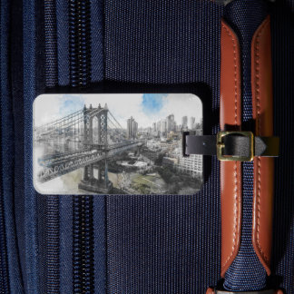Etiqueta Para Maletas Elegante Watercolor Brooklyn Bridge NYC