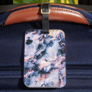 Etiqueta Para Maletas Elegante y colorida Mármol blanco azul y rosa