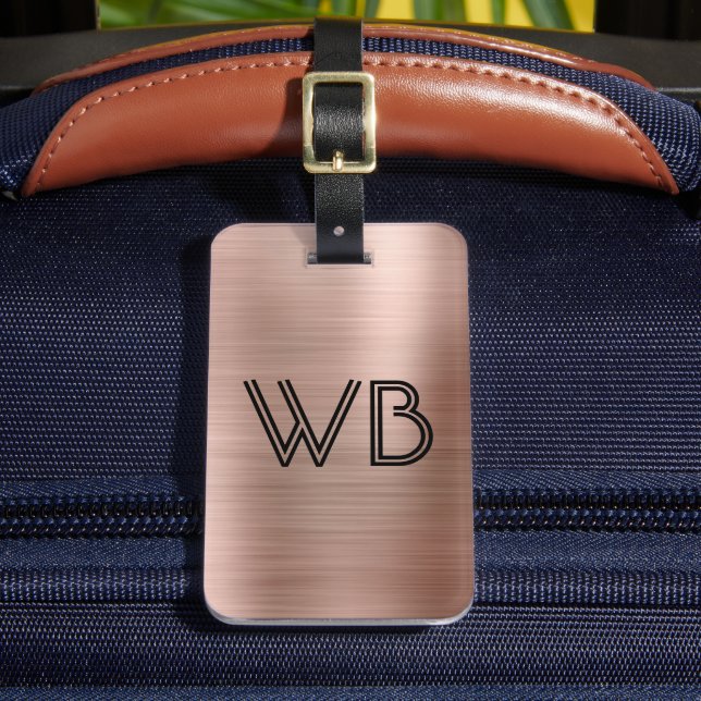 Etiqueta Para Maletas Elegante y elegante 2 Monogramos Rosa inicial Meta (Anverso In situ 2)