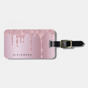 Etiqueta Para Maletas Elegante y elegante goteo de purpurina rosa dorado